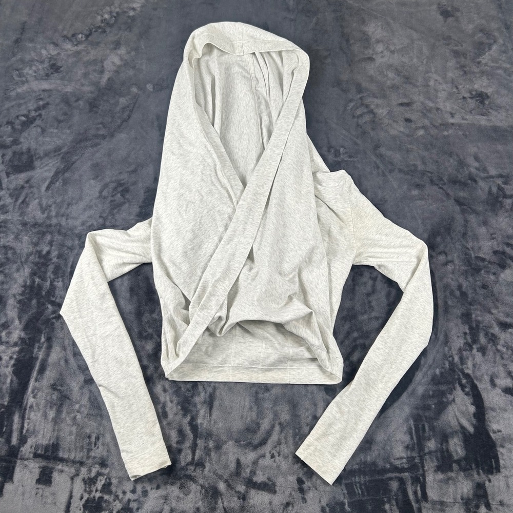 Lululemon Hooded Wrap Top Womens 4 Heathered Gray Crossover Thumbholes 4553